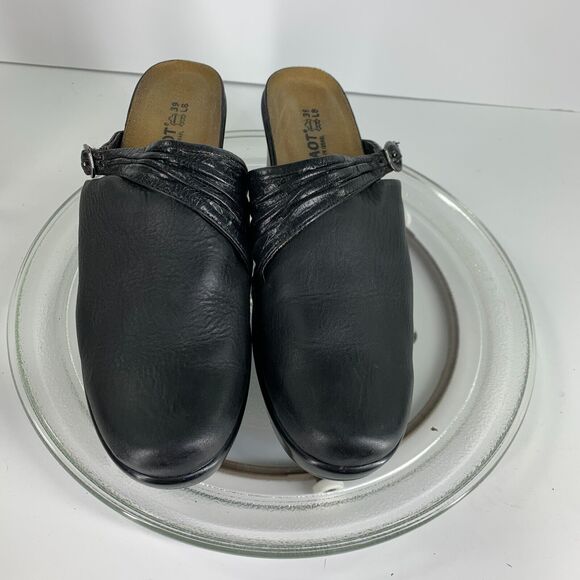 Womens Wedge Heels Naot Shoes Mule Boho Clogs Black Sz 8 Leather Slip On Buckle - Picture 2 of 13